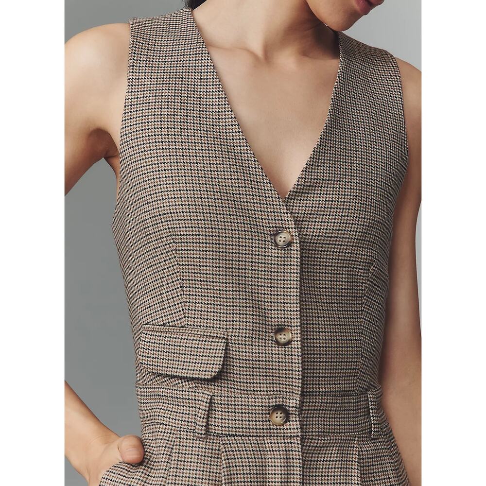 Maeve Athropologie Vest Gingham Avery Wide Leg Pleated Jumpsuit Size 6 Tall - Picture 8 of 10